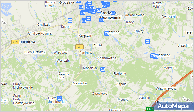 mapa Adamowizna gmina Grodzisk Mazowiecki, Adamowizna gmina Grodzisk Mazowiecki na mapie Targeo