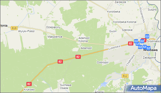 mapa Adampol gmina Wyryki, Adampol gmina Wyryki na mapie Targeo
