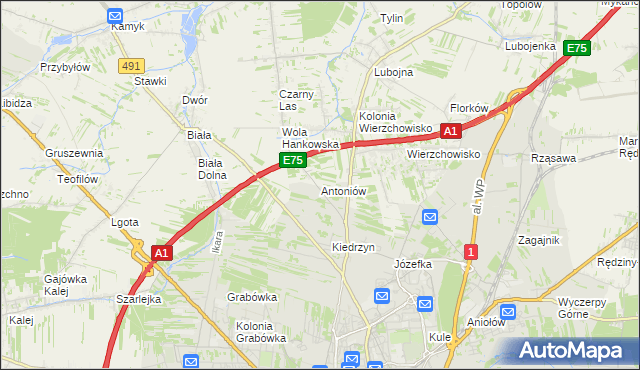 mapa Antoniów gmina Mykanów, Antoniów gmina Mykanów na mapie Targeo