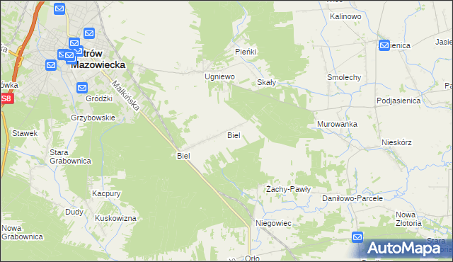mapa Biel gmina Ostrów Mazowiecka, Biel gmina Ostrów Mazowiecka na mapie Targeo