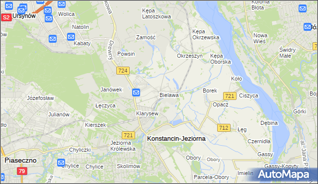 mapa Bielawa gmina Konstancin-Jeziorna, Bielawa gmina Konstancin-Jeziorna na mapie Targeo