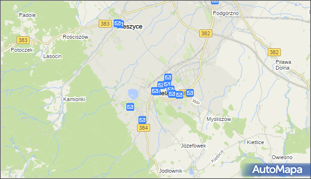 mapa Bielawa powiat dzierżoniowski, Bielawa powiat dzierżoniowski na mapie Targeo