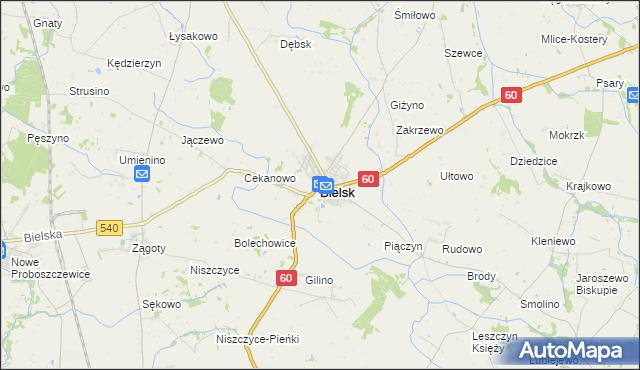 mapa Bielsk powiat płocki, Bielsk powiat płocki na mapie Targeo