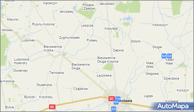 mapa Bierzwienna Długa-Kolonia, Bierzwienna Długa-Kolonia na mapie Targeo