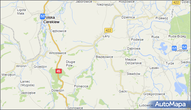 mapa Błażejowice gmina Cisek, Błażejowice gmina Cisek na mapie Targeo