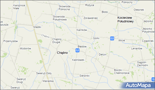 mapa Błędów gmina Chąśno, Błędów gmina Chąśno na mapie Targeo