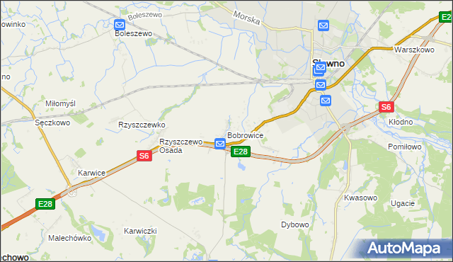 mapa Bobrowice gmina Sławno, Bobrowice gmina Sławno na mapie Targeo