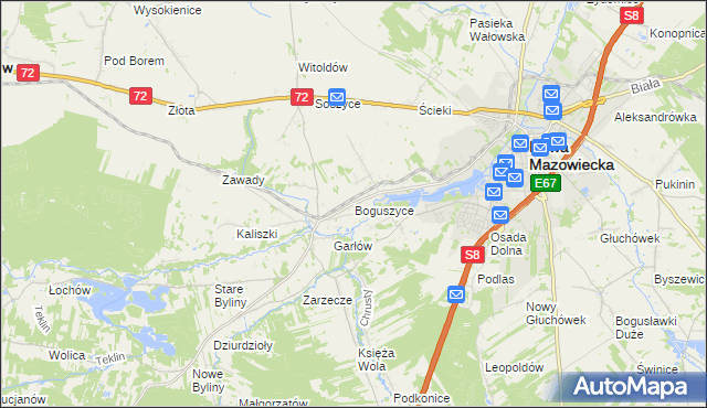 mapa Boguszyce gmina Rawa Mazowiecka, Boguszyce gmina Rawa Mazowiecka na mapie Targeo