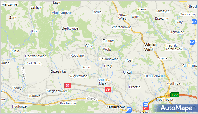 mapa Bolechowice gmina Zabierzów, Bolechowice gmina Zabierzów na mapie Targeo