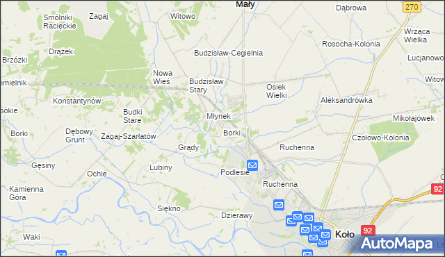 mapa Borki gmina Koło, Borki gmina Koło na mapie Targeo