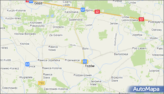 mapa Borki gmina Tczów, Borki gmina Tczów na mapie Targeo
