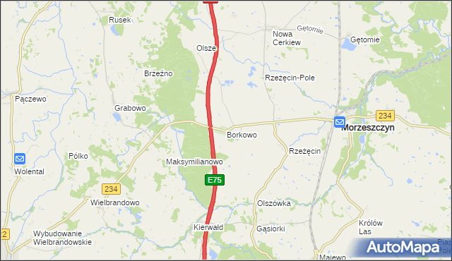 mapa Borkowo gmina Morzeszczyn, Borkowo gmina Morzeszczyn na mapie Targeo