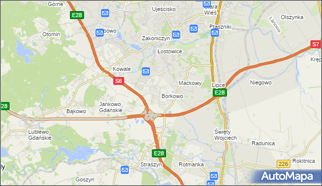mapa Borkowo gmina Pruszcz Gdański, Borkowo gmina Pruszcz Gdański na mapie Targeo