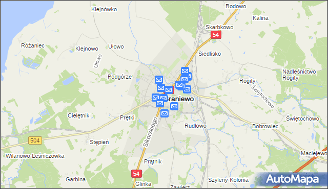 mapa Braniewo, Braniewo na mapie Targeo