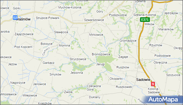 mapa Broniszowice gmina Bodzechów, Broniszowice gmina Bodzechów na mapie Targeo