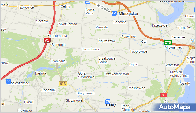 mapa Brzękowice Górne, Brzękowice Górne na mapie Targeo