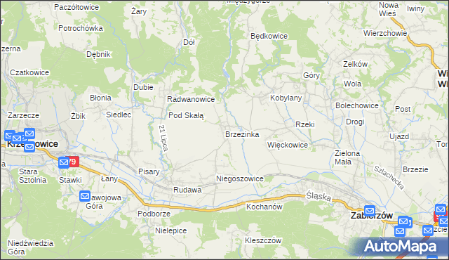 mapa Brzezinka gmina Zabierzów, Brzezinka gmina Zabierzów na mapie Targeo