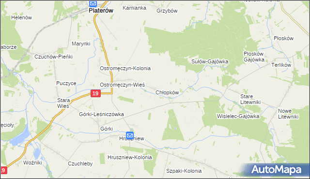 mapa Chłopków gmina Platerów, Chłopków gmina Platerów na mapie Targeo