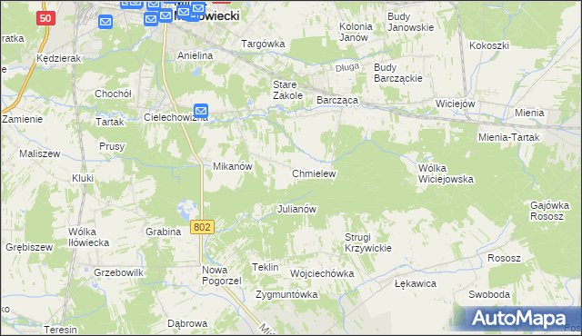 mapa Chmielew gmina Mińsk Mazowiecki, Chmielew gmina Mińsk Mazowiecki na mapie Targeo