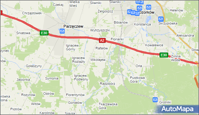mapa Chociszew gmina Parzęczew, Chociszew gmina Parzęczew na mapie Targeo
