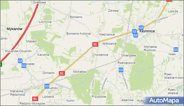 mapa Chorzenice gmina Kłomnice, Chorzenice gmina Kłomnice na mapie Targeo