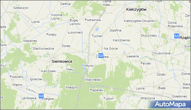 mapa Chorzew gmina Kiełczygłów, Chorzew gmina Kiełczygłów na mapie Targeo
