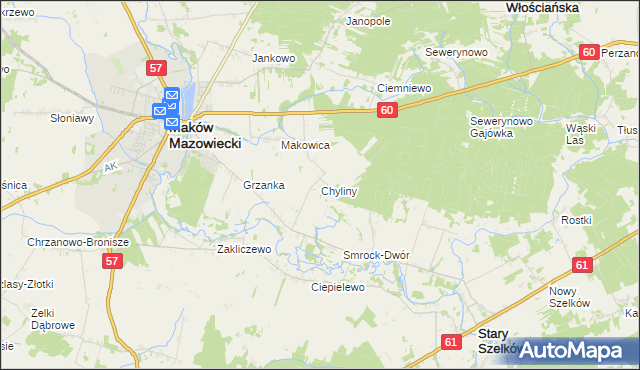 mapa Chyliny gmina Szelków, Chyliny gmina Szelków na mapie Targeo