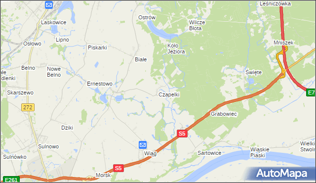 mapa Czapelki gmina Świecie, Czapelki gmina Świecie na mapie Targeo
