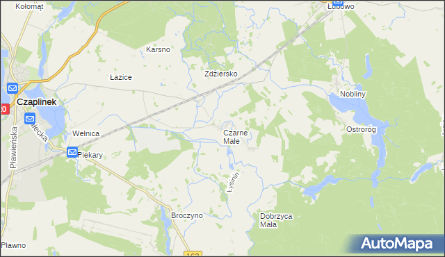 mapa Czarne Małe gmina Czaplinek, Czarne Małe gmina Czaplinek na mapie Targeo