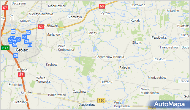 mapa Częstoniew-Kolonia, Częstoniew-Kolonia na mapie Targeo