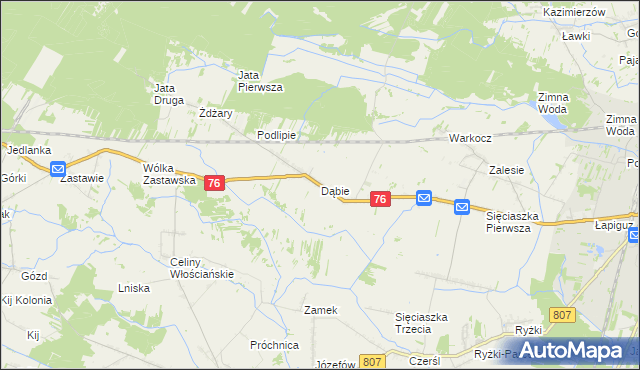 mapa Dąbie gmina Łuków, Dąbie gmina Łuków na mapie Targeo