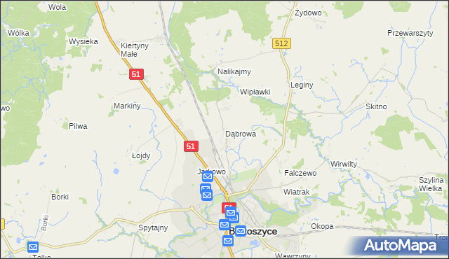 mapa Dąbrowa gmina Bartoszyce, Dąbrowa gmina Bartoszyce na mapie Targeo