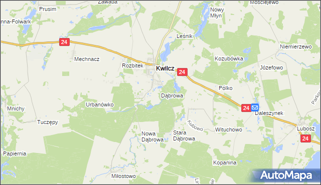 mapa Dąbrowa gmina Kwilcz, Dąbrowa gmina Kwilcz na mapie Targeo