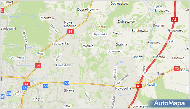 mapa Dąbrowa gmina Nowosolna, Dąbrowa gmina Nowosolna na mapie Targeo