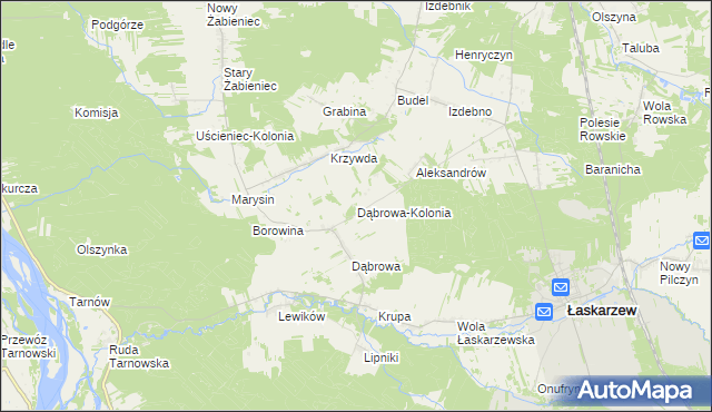 mapa Dąbrowa-Kolonia gmina Łaskarzew, Dąbrowa-Kolonia gmina Łaskarzew na mapie Targeo