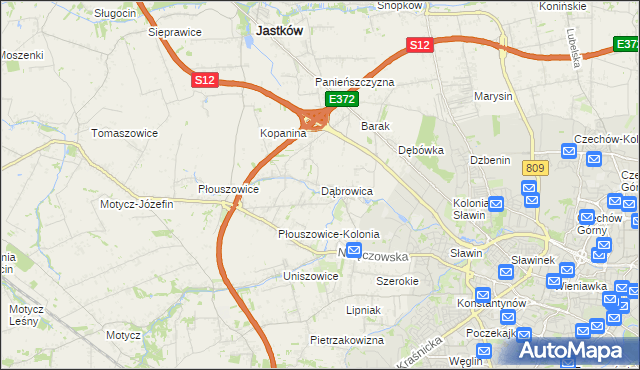 mapa Dąbrowica gmina Jastków, Dąbrowica gmina Jastków na mapie Targeo