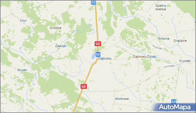 mapa Dąbrowy gmina Rozogi, Dąbrowy gmina Rozogi na mapie Targeo