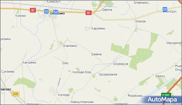 mapa Dalekie gmina Granowo, Dalekie gmina Granowo na mapie Targeo