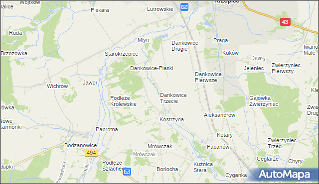 mapa Dankowice Trzecie, Dankowice Trzecie na mapie Targeo