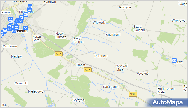 mapa Darnowo gmina Kościan, Darnowo gmina Kościan na mapie Targeo