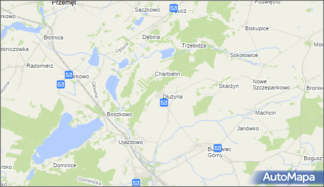 mapa Dłużyna gmina Włoszakowice, Dłużyna gmina Włoszakowice na mapie Targeo