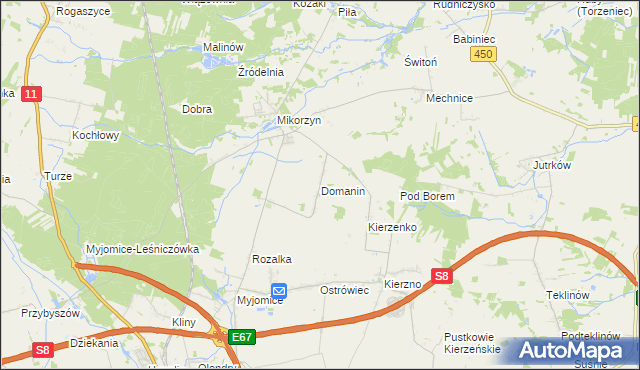 mapa Domanin gmina Kępno, Domanin gmina Kępno na mapie Targeo