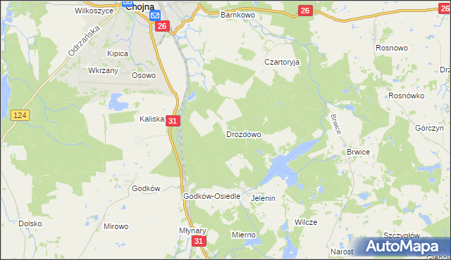 mapa Drozdowo gmina Chojna, Drozdowo gmina Chojna na mapie Targeo