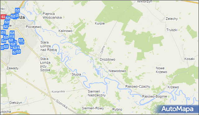 mapa Drozdowo gmina Piątnica, Drozdowo gmina Piątnica na mapie Targeo