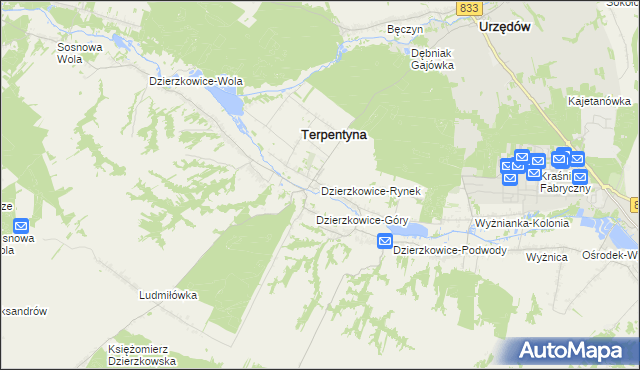 mapa Dzierzkowice-Rynek, Dzierzkowice-Rynek na mapie Targeo