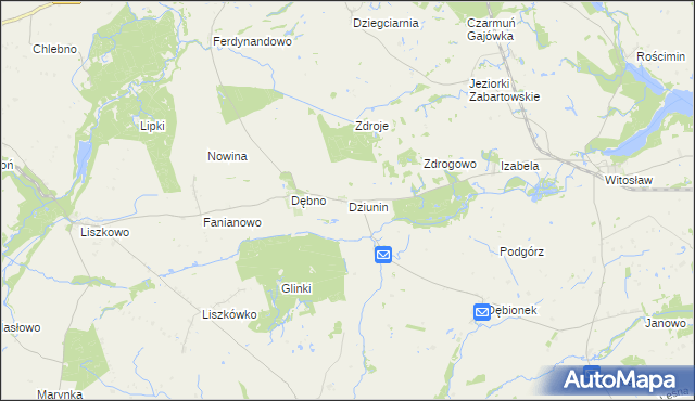 mapa Dziunin gmina Łobżenica, Dziunin gmina Łobżenica na mapie Targeo