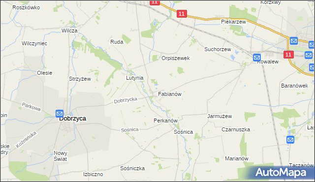 mapa Fabianów gmina Dobrzyca, Fabianów gmina Dobrzyca na mapie Targeo