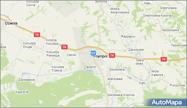 mapa Frampol powiat biłgorajski, Frampol powiat biłgorajski na mapie Targeo