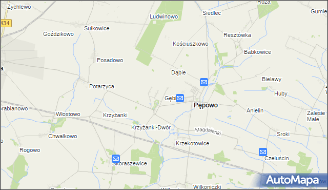 mapa Gębice gmina Pępowo, Gębice gmina Pępowo na mapie Targeo