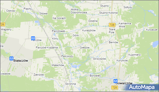 mapa Giełzów gmina Gowarczów, Giełzów gmina Gowarczów na mapie Targeo